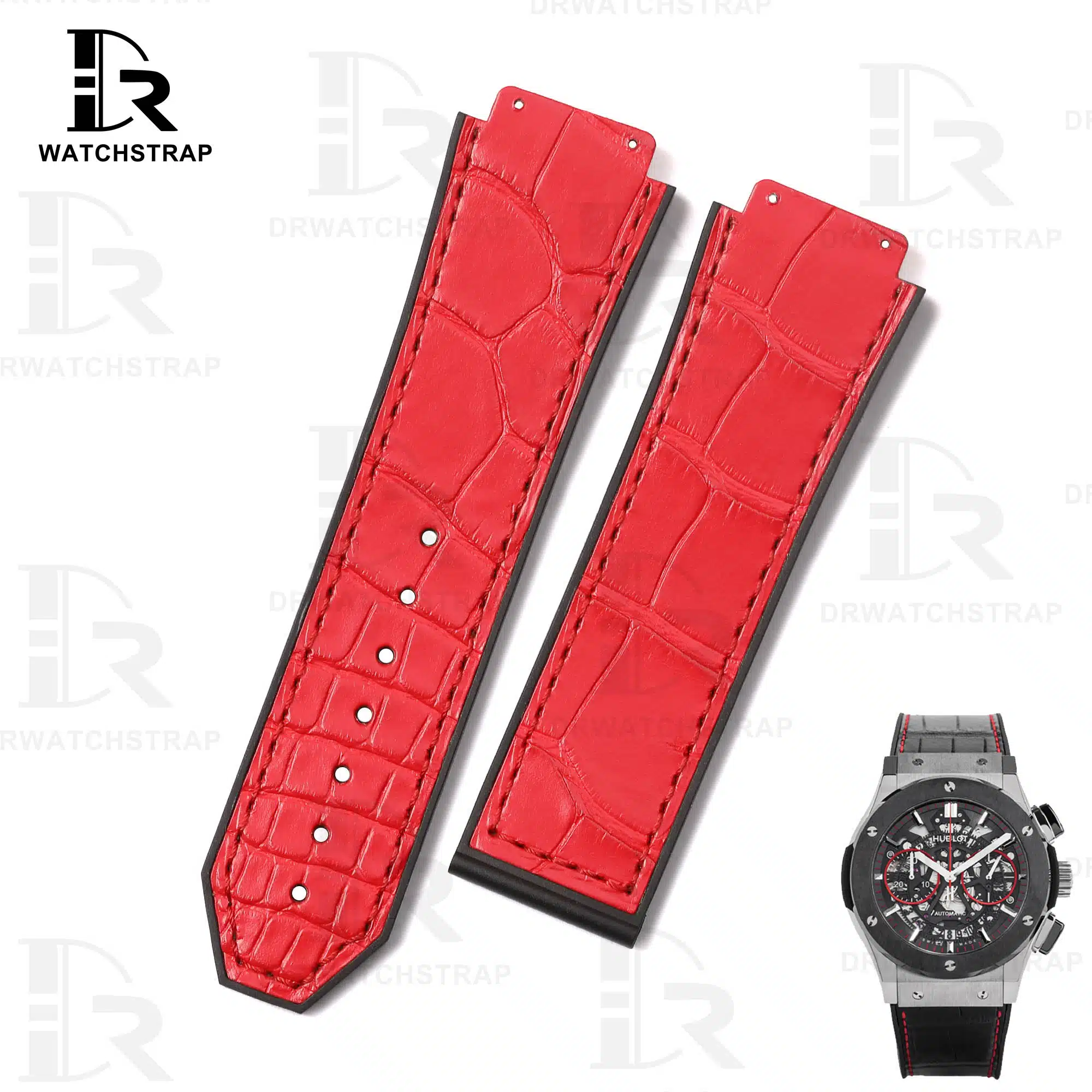 Custom Replacement Red Alligator leather watch band Hublot Classic Fusion 45mm 42mm strap Handmade watch bands for sale (1)