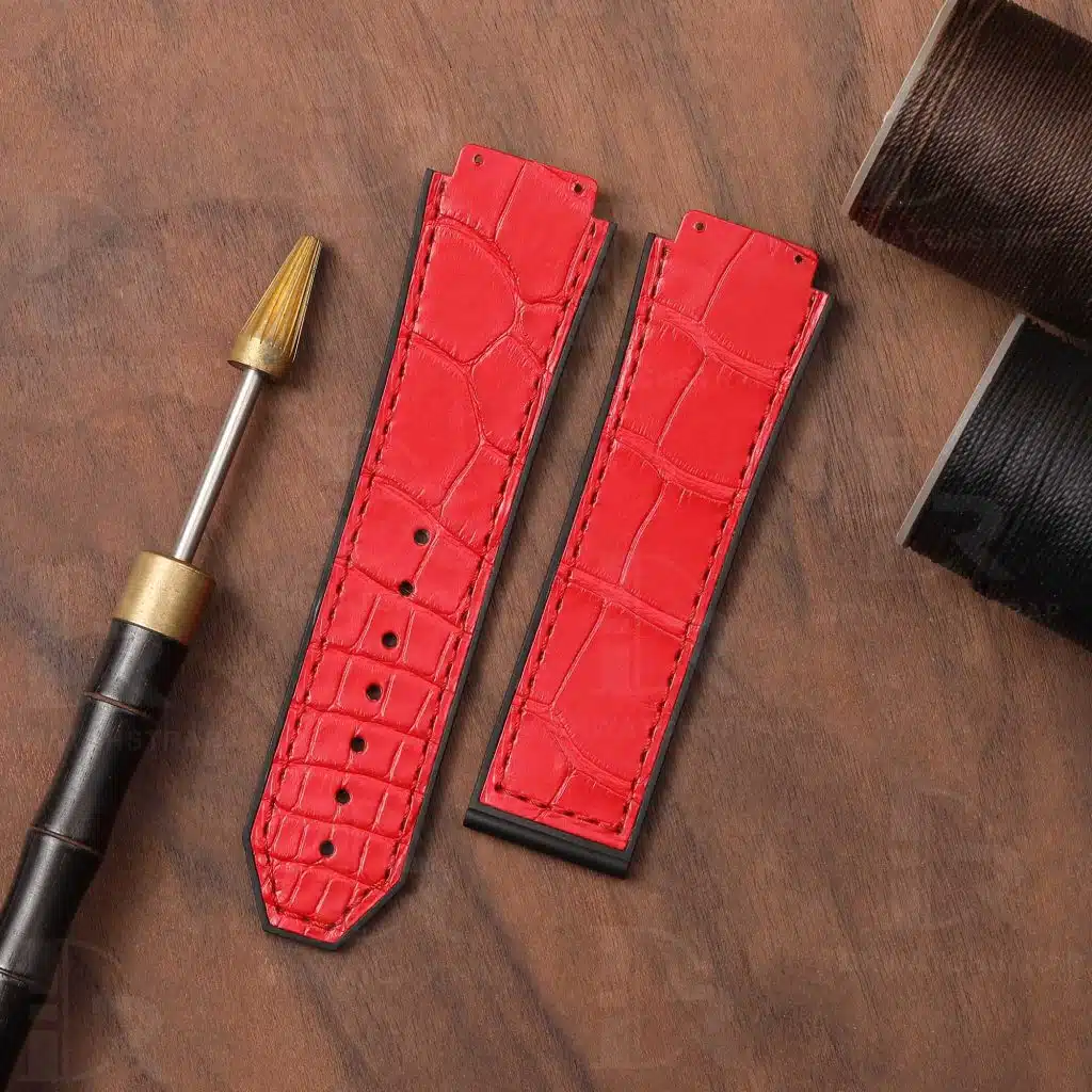 Custom Replacement Red Alligator leather watch band Hublot Classic Fusion 45mm 42mm strap Handmade watch straps for sale (1)