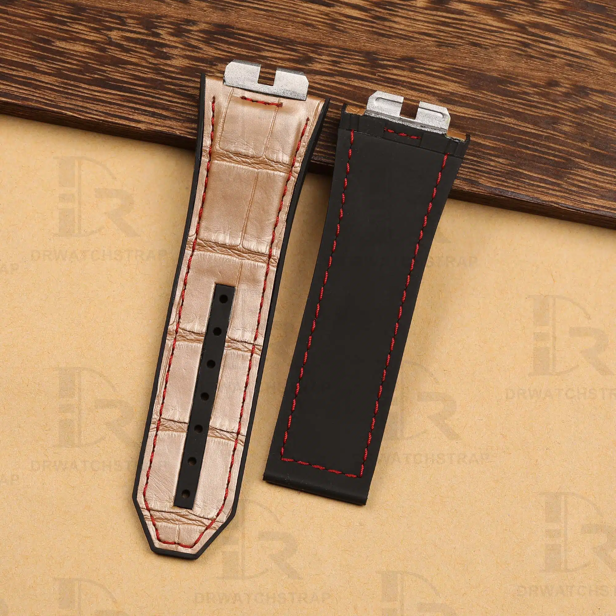 Custom Replacement Yellow Gold Alligator leather watch band Hublot Classic Fusion 45mm 42mm strap Handmade watch straps for sale (2)