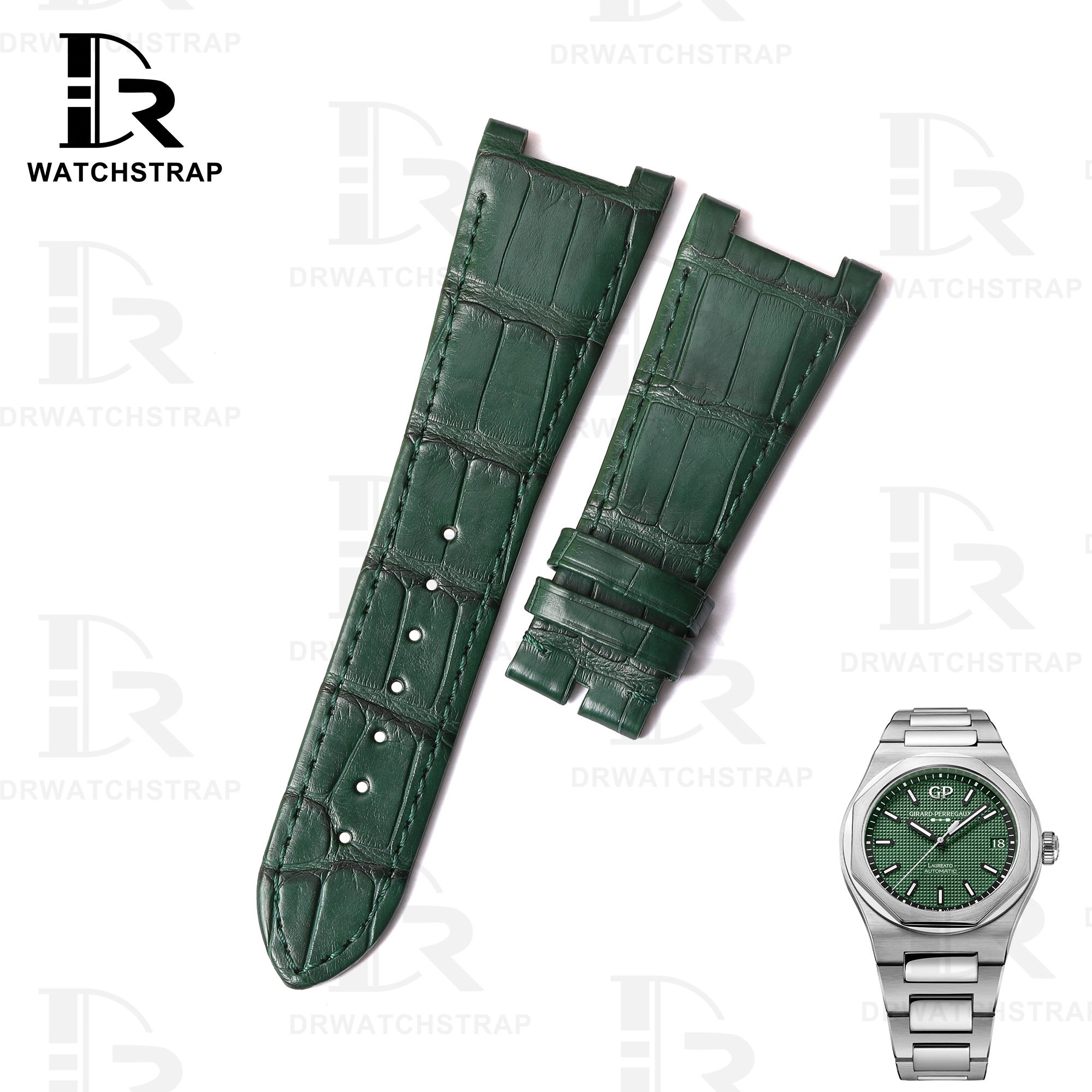 Handmade Green Alligator leather watch bands for Girard Perregaux Laureato watch strap replacement GP laureato 81005 for sale (1)