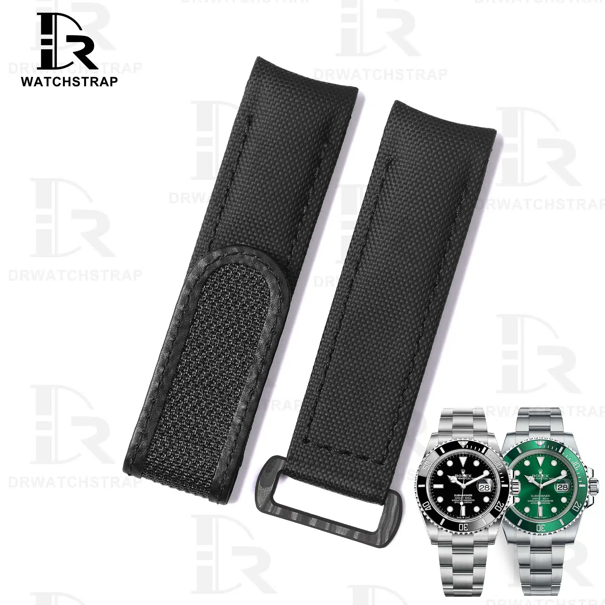 Custom Black Velcro Nylon Rolex Submariner watch band 20mm Curved End straps (1)