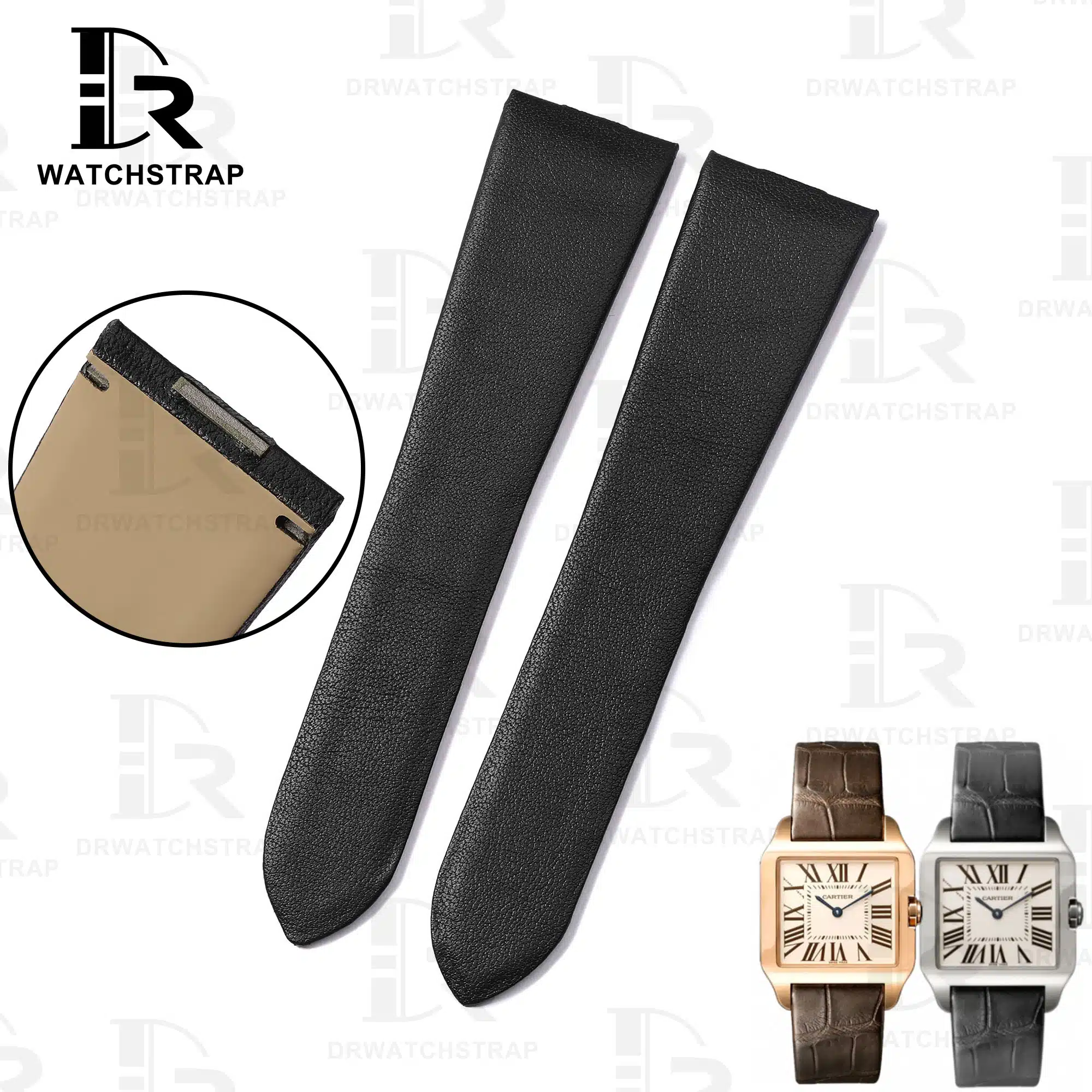 Custom Black Calfskin leather Cartier Santos Dumont leather strap handmade for sale watch band (1)