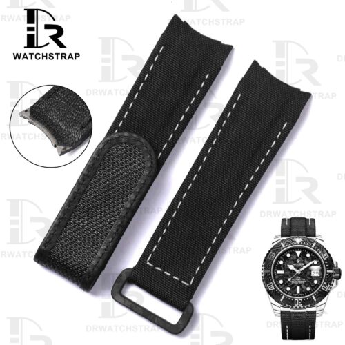 Custom replacement 21mm Black velcro watch band for Rolex Carbon Sea Dweller strap (1)