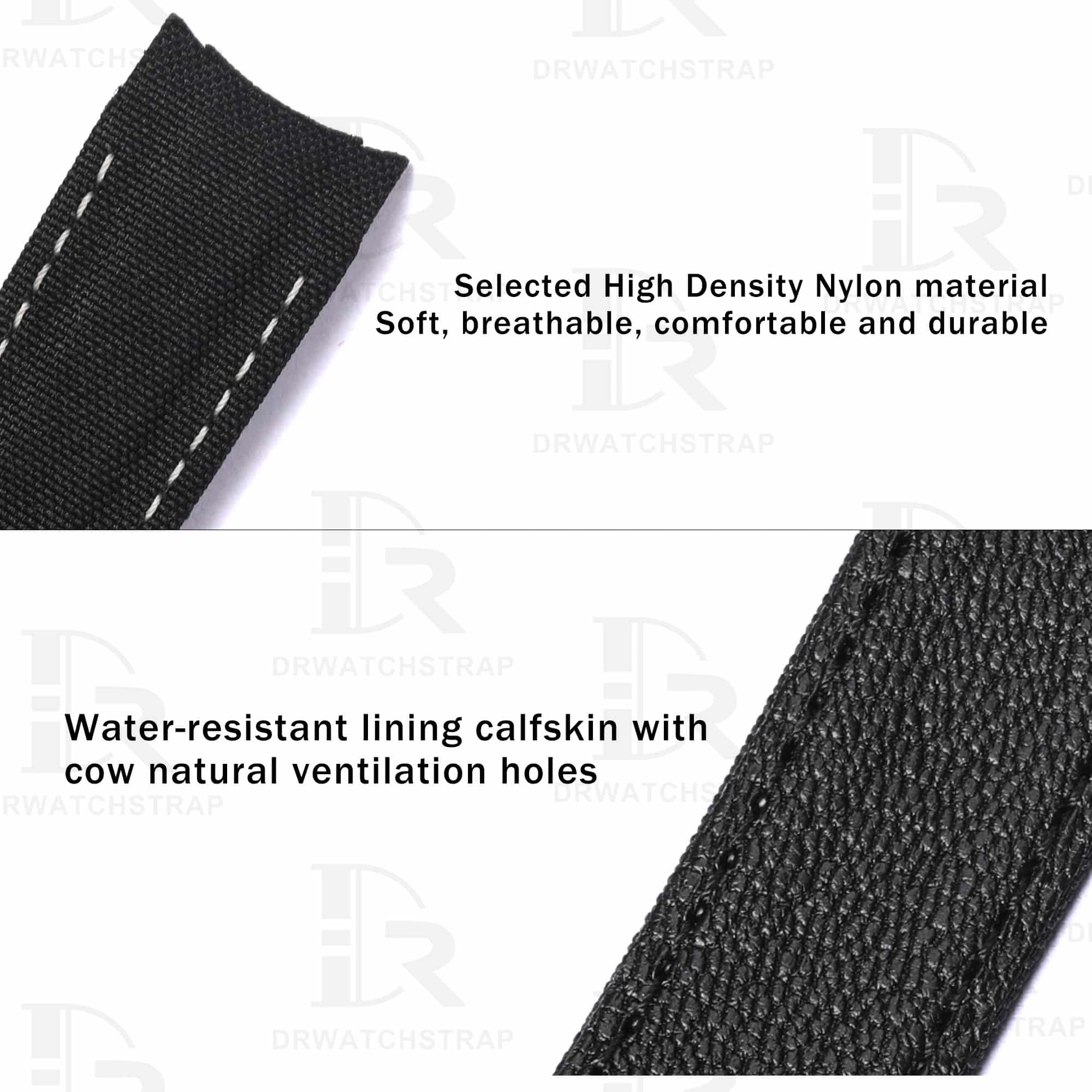Custom replacement 21mm Black velcro watch bands for Rolex Carbon Sea Dweller strap (3)