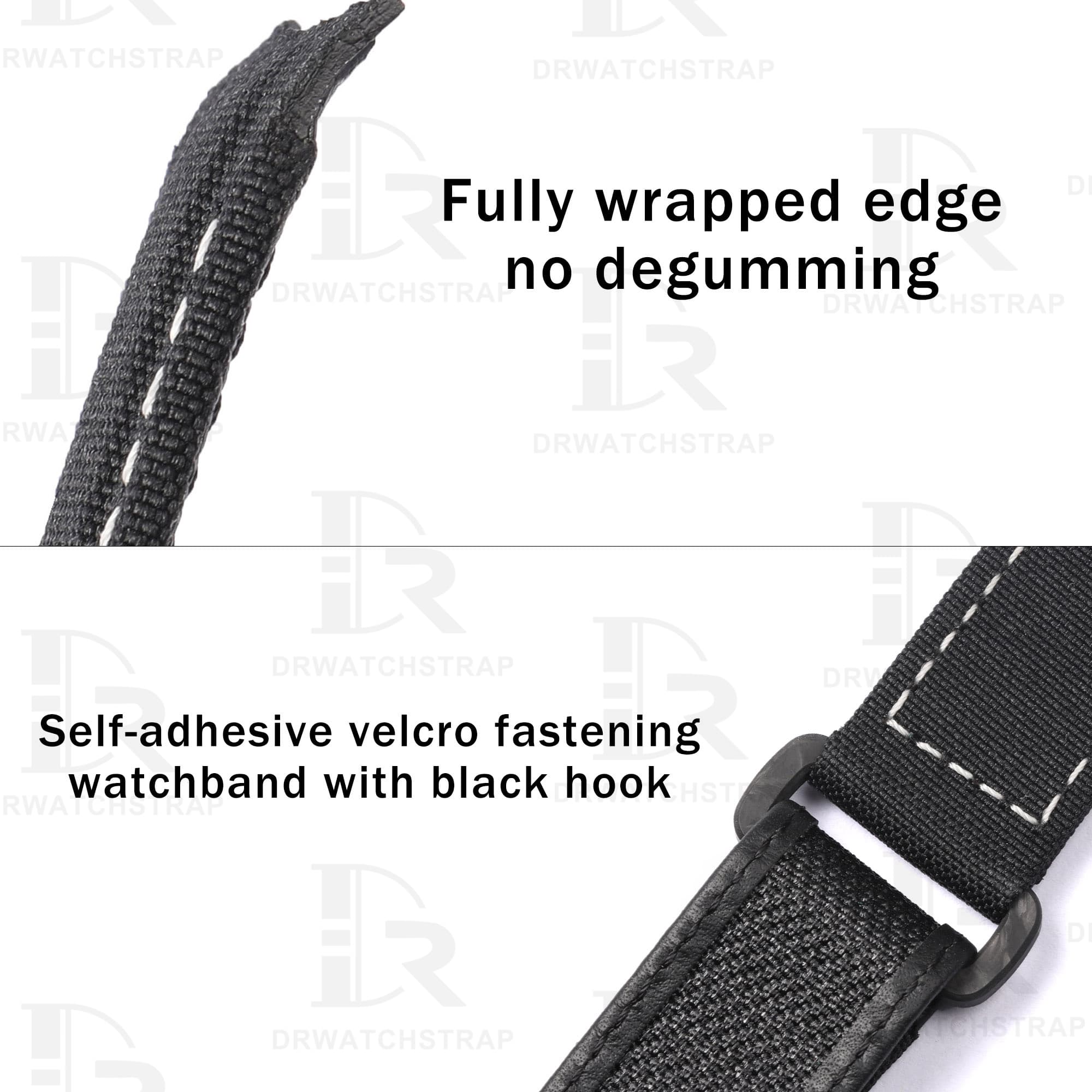 Custom replacement 21mm Black velcro watch bands for Rolex Carbon Sea Dweller strap (4)