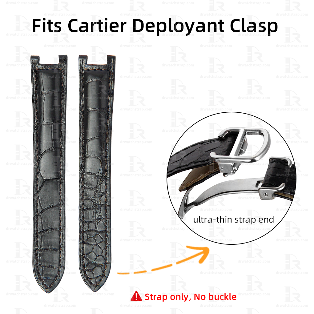 Custom Black Alligator Leather Watch Band for Cartier pasha strap Replacement Band 18mm 20mm 21mm noire chronograph seatimer 16mm 18mm 20mm Low Price (2)