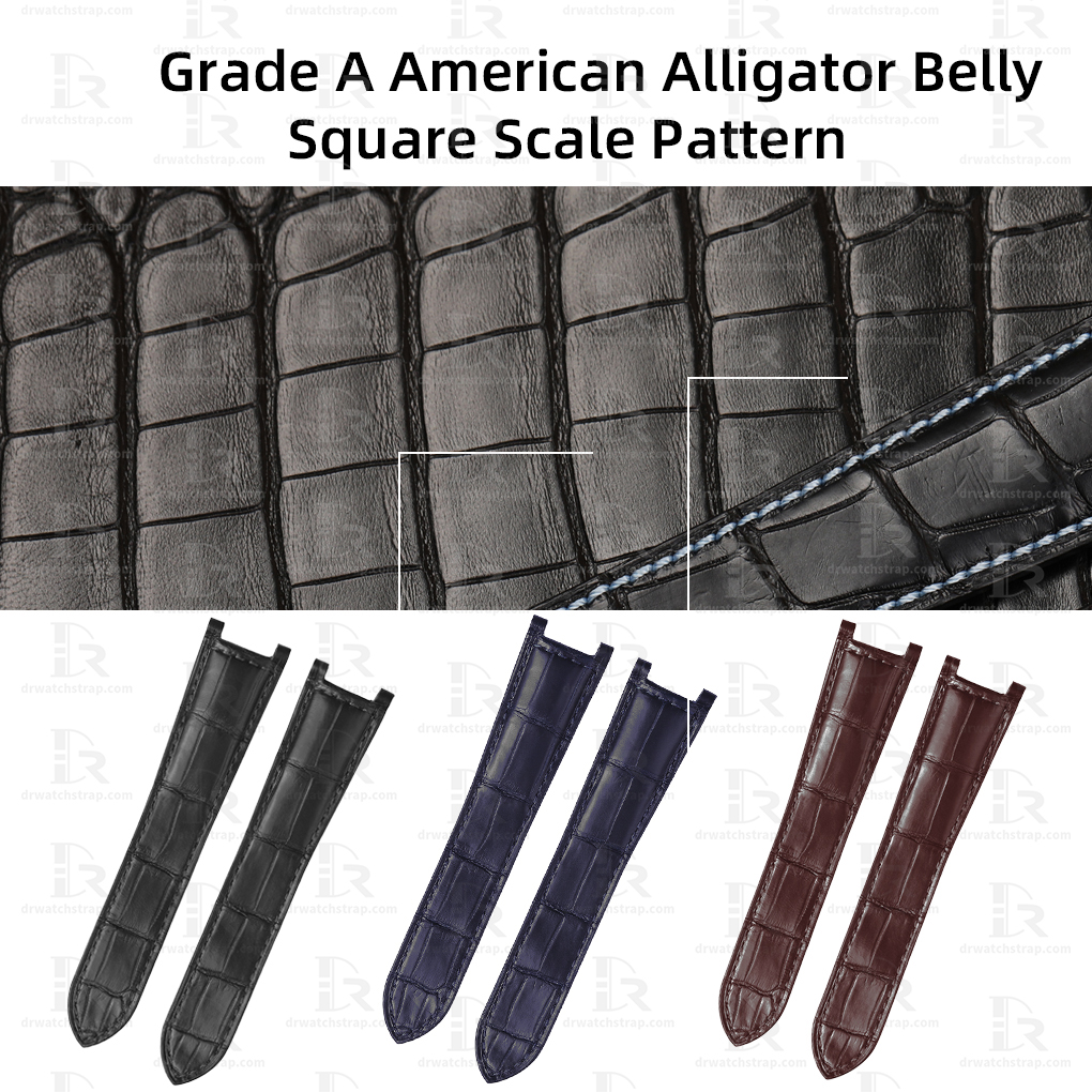 Custom Black Alligator Leather Watch Band for Cartier pasha strap Replacement Band 18mm 20mm 21mm noire chronograph seatimer 16mm 18mm 20mm Low Price (1)