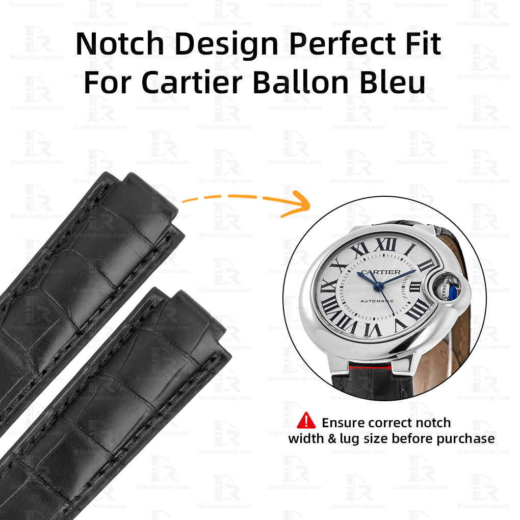 Custom Black alligator leather watch bands for Cartier ballon leather strap Replacement Band