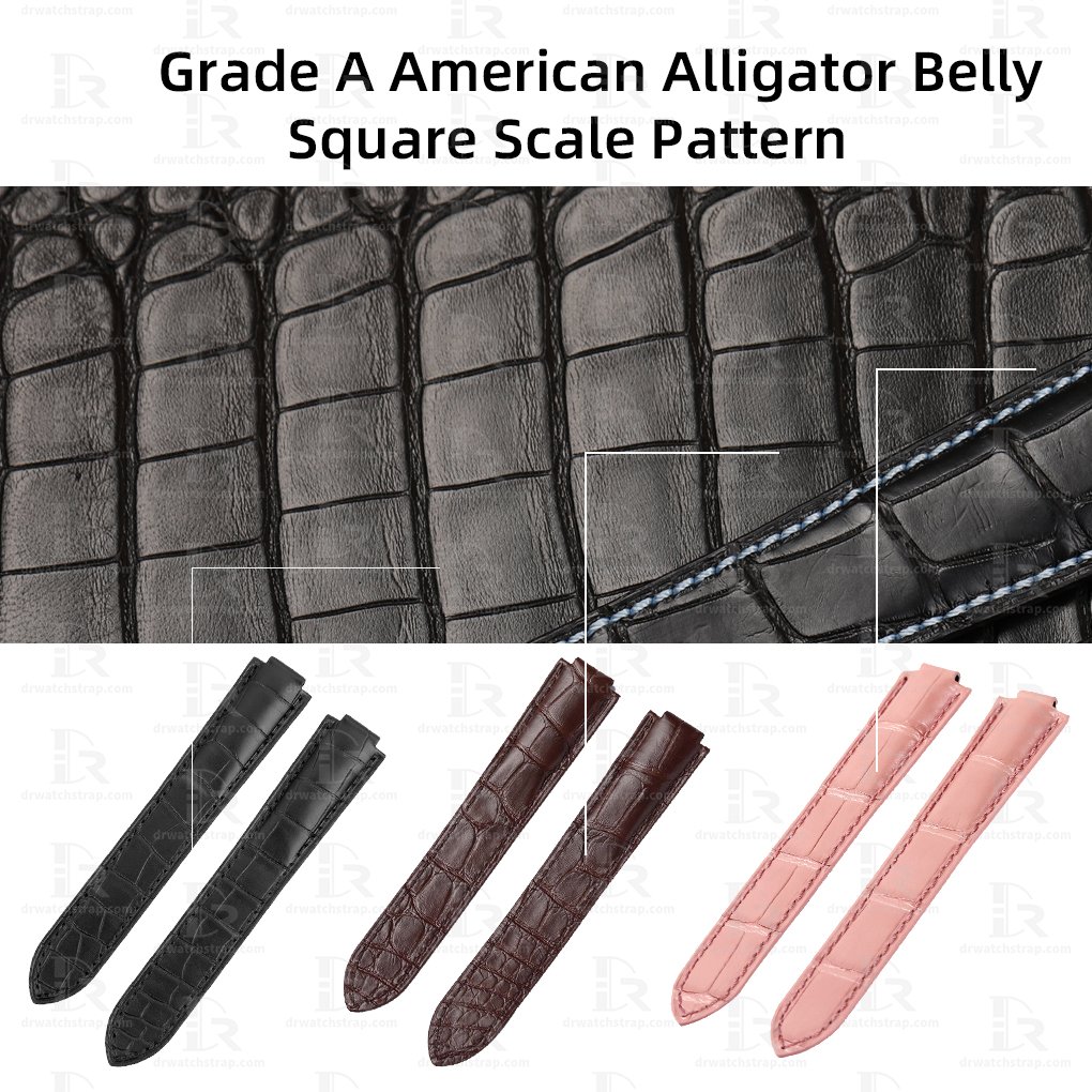 Custom Black alligator leather watchbands for Cartier blue leather strap Replacement Band