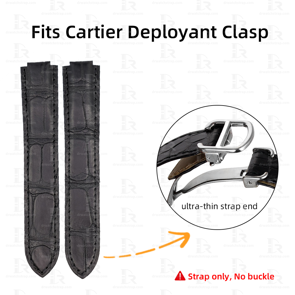 Custom Black alligator leather watch band for Cartier Ballon Bleu leather strap Replacement Band