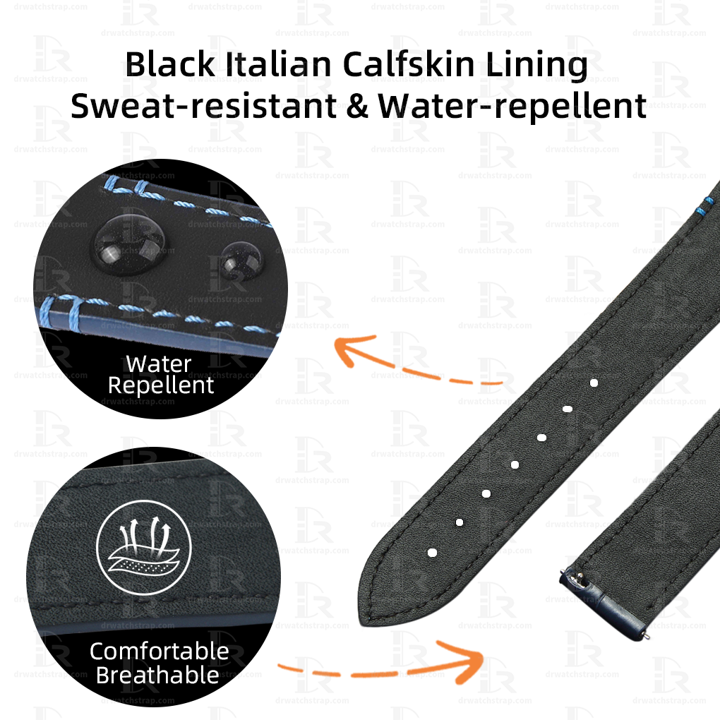 Custom Dark blue Crocodile leather watch strap replacement for Santos Cartier quickswitch band Balck lining Low Price