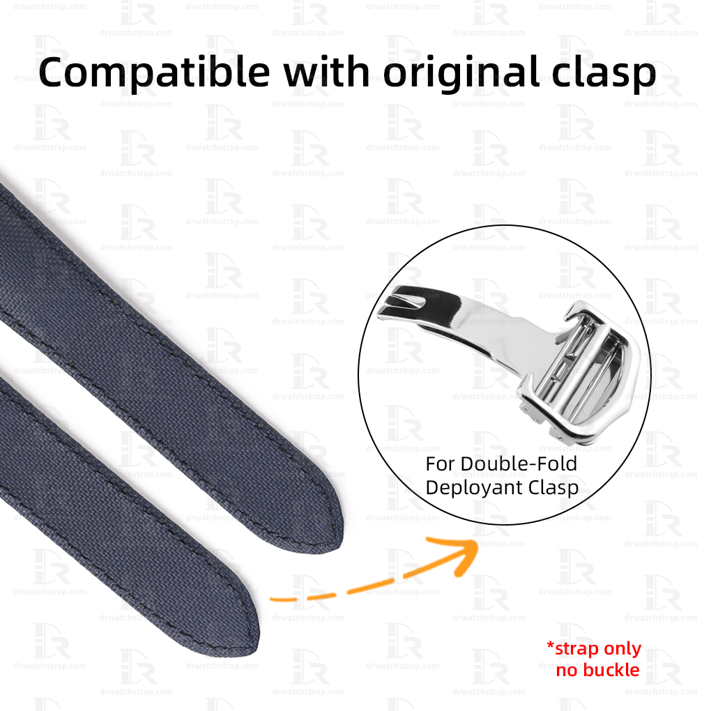 Custom Dark Blue Fabric Watch Straps for Cartier ballon bleu watch band Double folded deployment buckles Replacement Band (1)