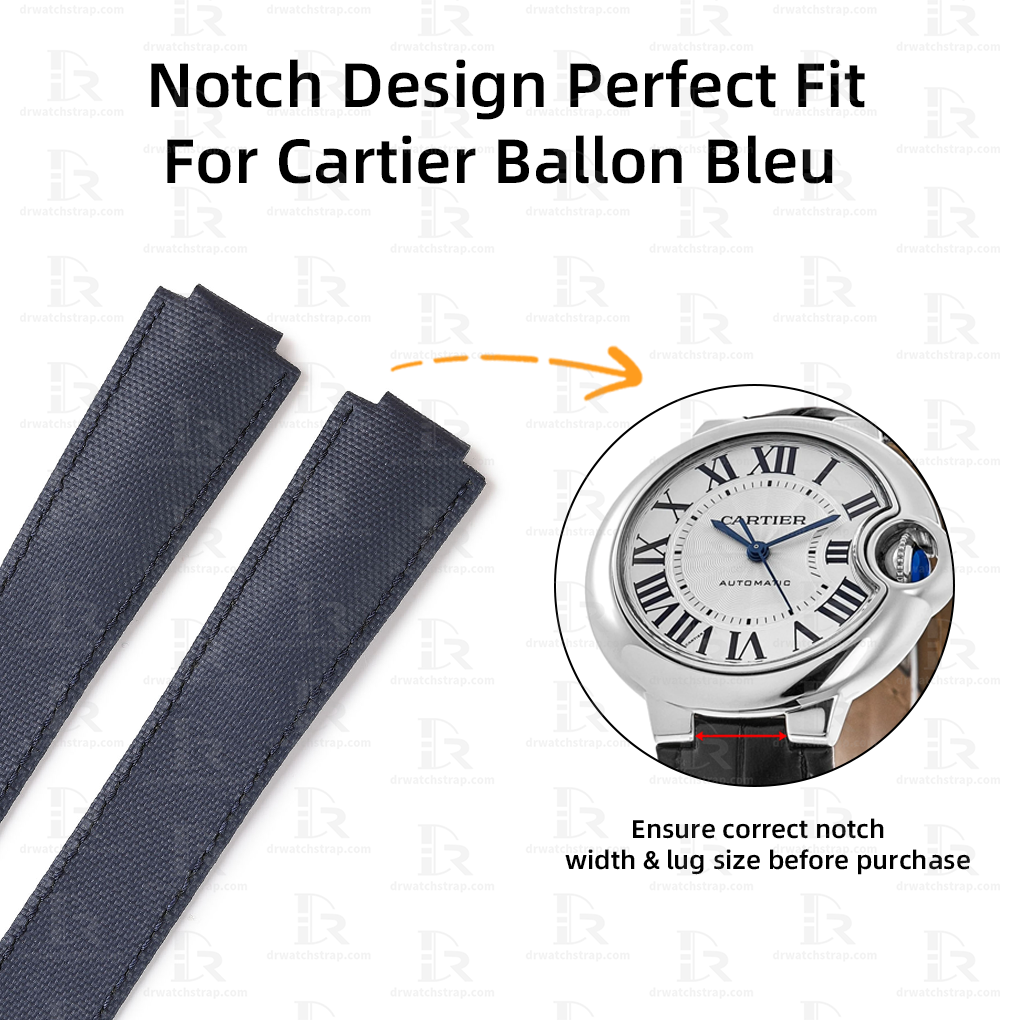 Custom Dark Blue Fabric Watch Strap for Cartier ballon bleu strap PVD Replacement Band (1)