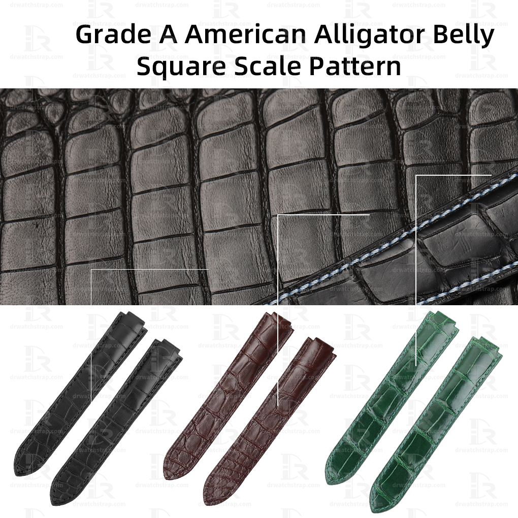 Custom Green Alligator leather watchbands for Cartier Ballon Bleu strap Replacement Band