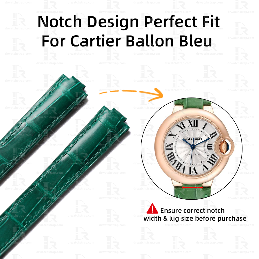 Custom Green Alligator leather watch band for Cartier Ballon Bleu strap Replacement Band