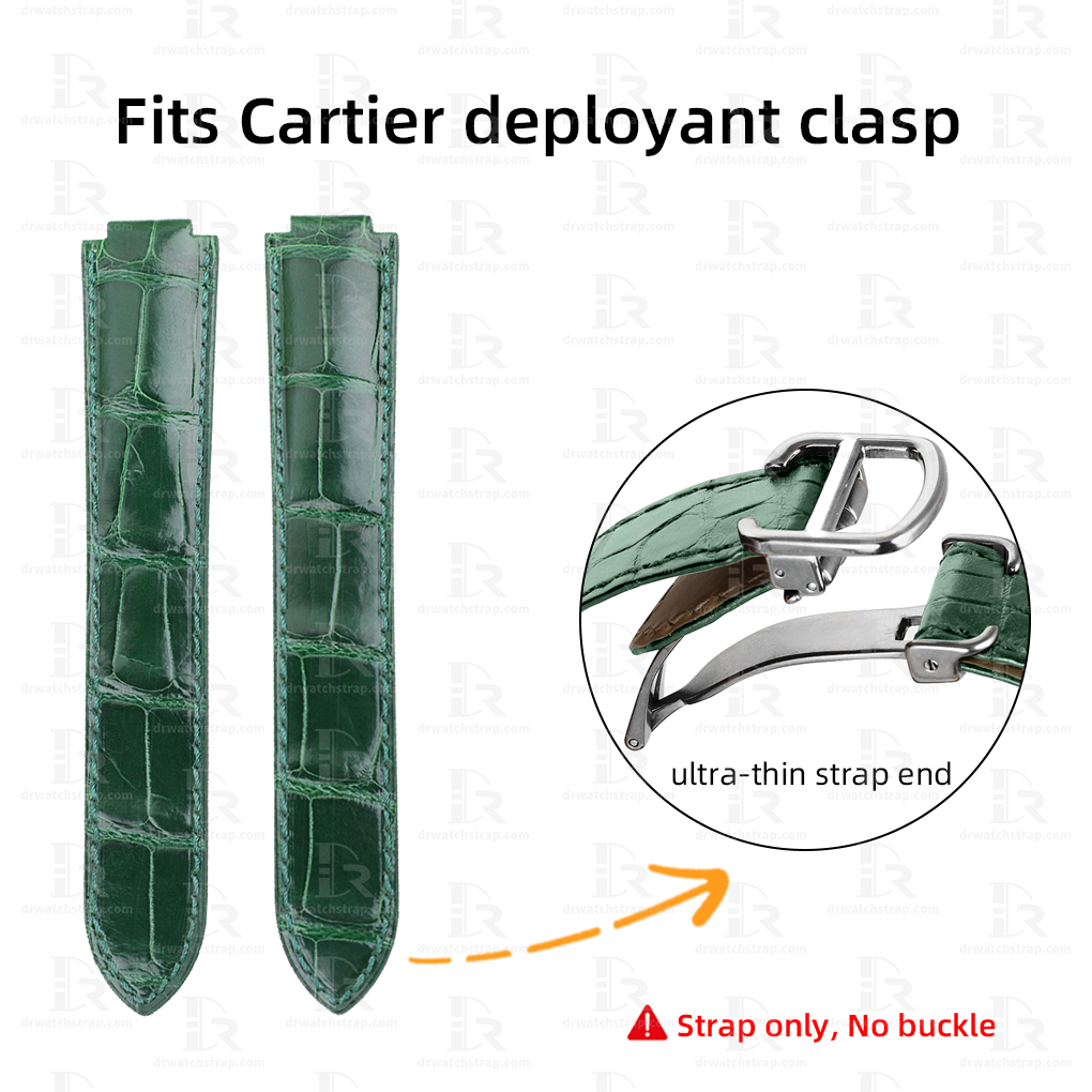 Custom Green Alligator leather watch bands for Cartier Ballon Bleu 42mm leather strap Double folded deployment buckles band