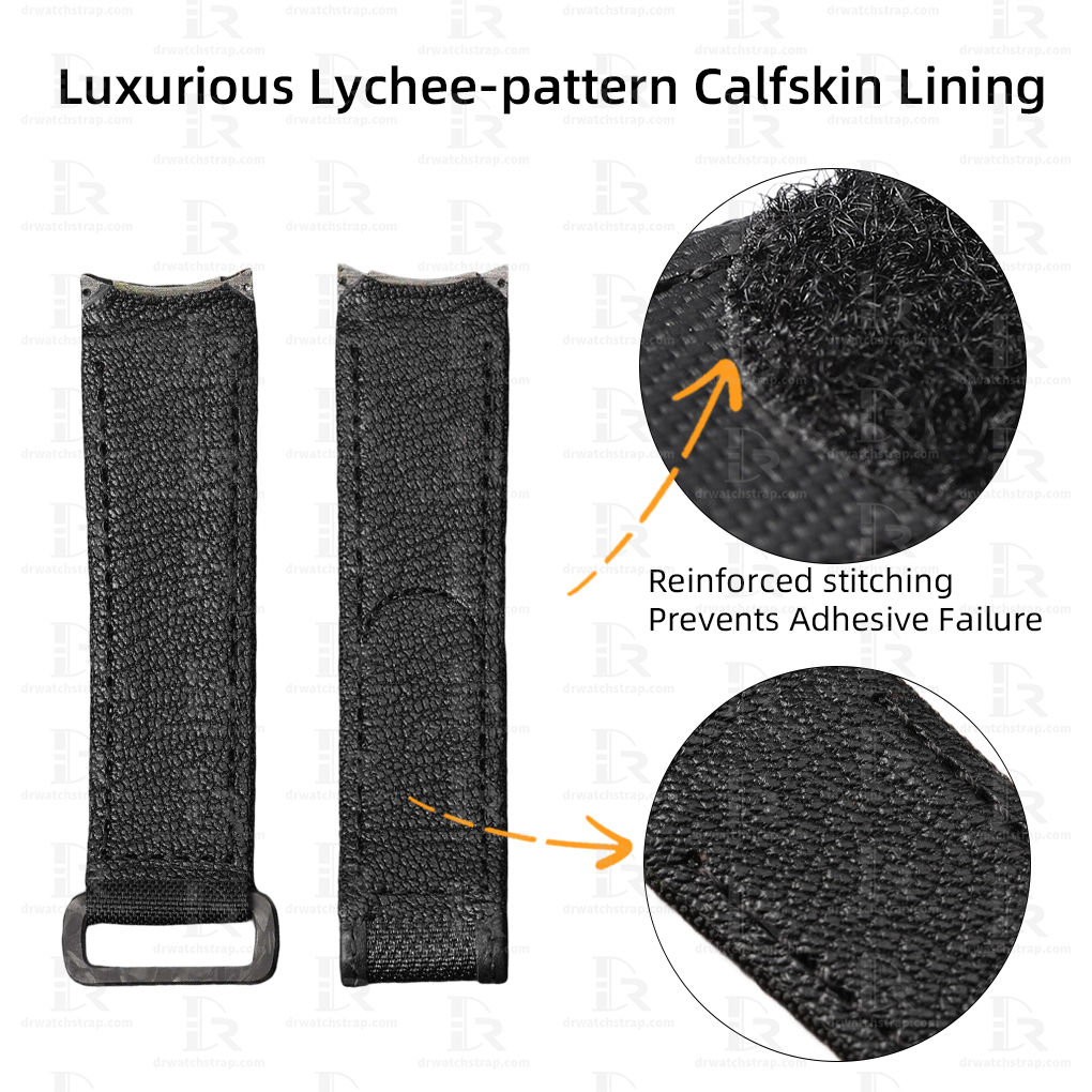 Custom Black Velcro watch bands replacement for Rolex Carbon Sea Dweller strap lining