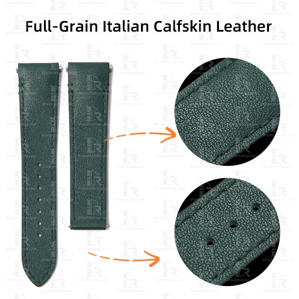 Custom Green Calfskin leather watch strap replacement for Cartier Santos band lining