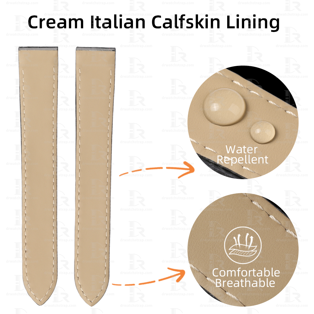 Cream Italian Calfskin Lining for strap for Cartier Santos Galbee