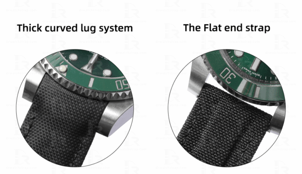 Thick curved lug system VS The Flat end strap for Rolex Sub Thick curved lug system VS The Flat end strap for Rolex Sub