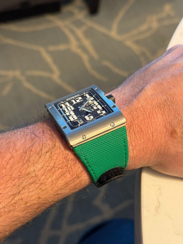 real life image from custom rubber green velcro watch Band for Richard Mille RM016