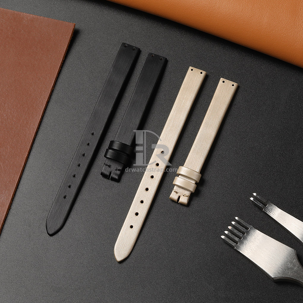 Black and vanilla satin leather strap for Cartier ladies watch