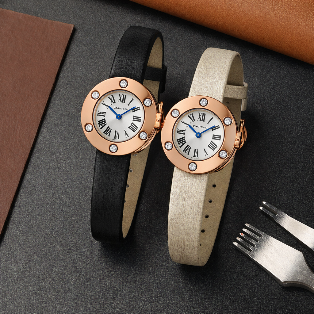 Custom-handmade-Black-and-Vanilla-satin-strap-for-Cartier-Love-watch