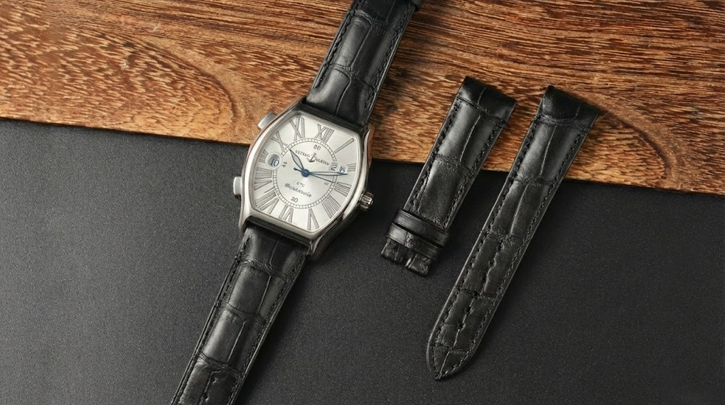 custom handmade Black alligator watch band for Ulysse Nardin Michelangelo banner