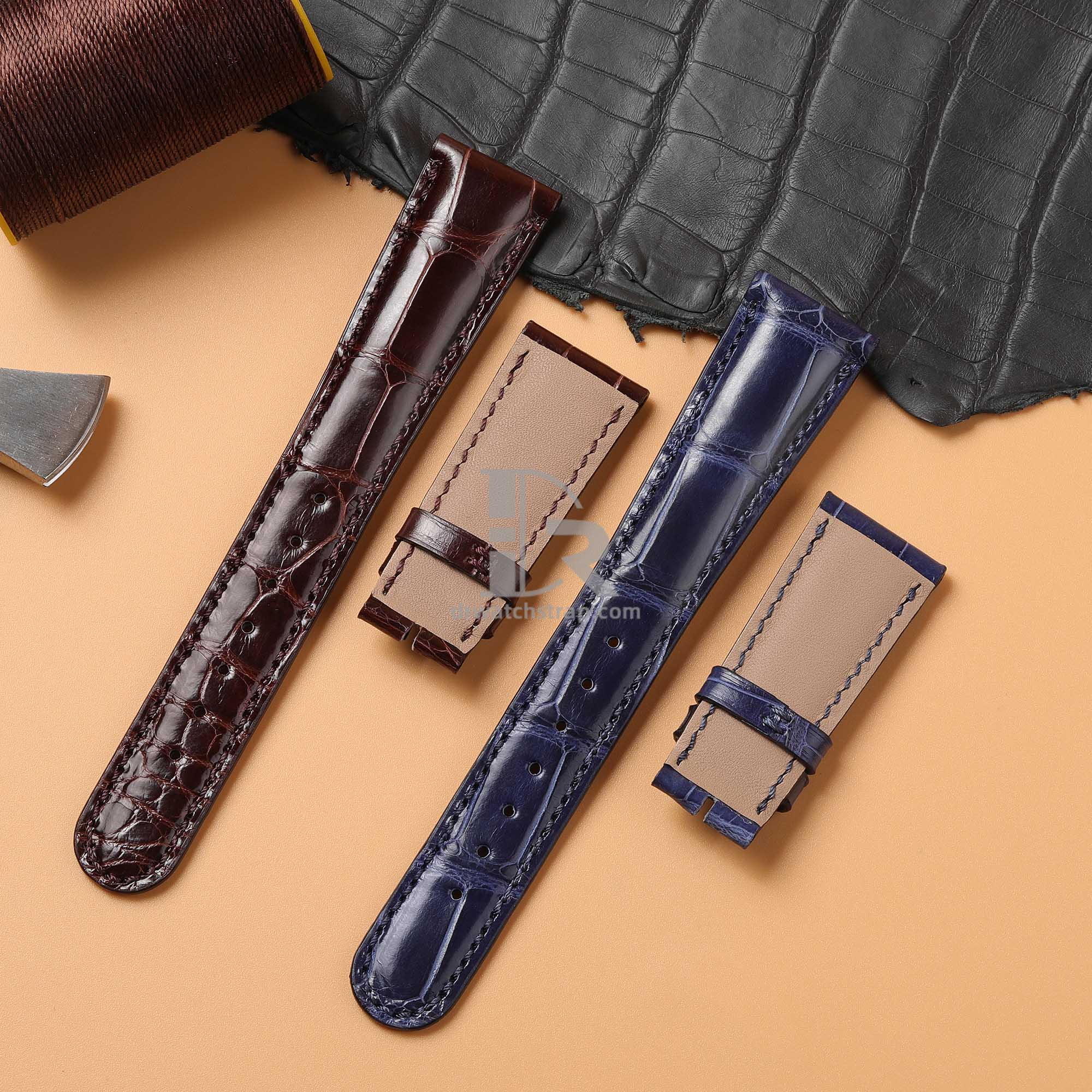 custom alligator blue brown leather strap for A Lange & Söhne 1815 Saxonia