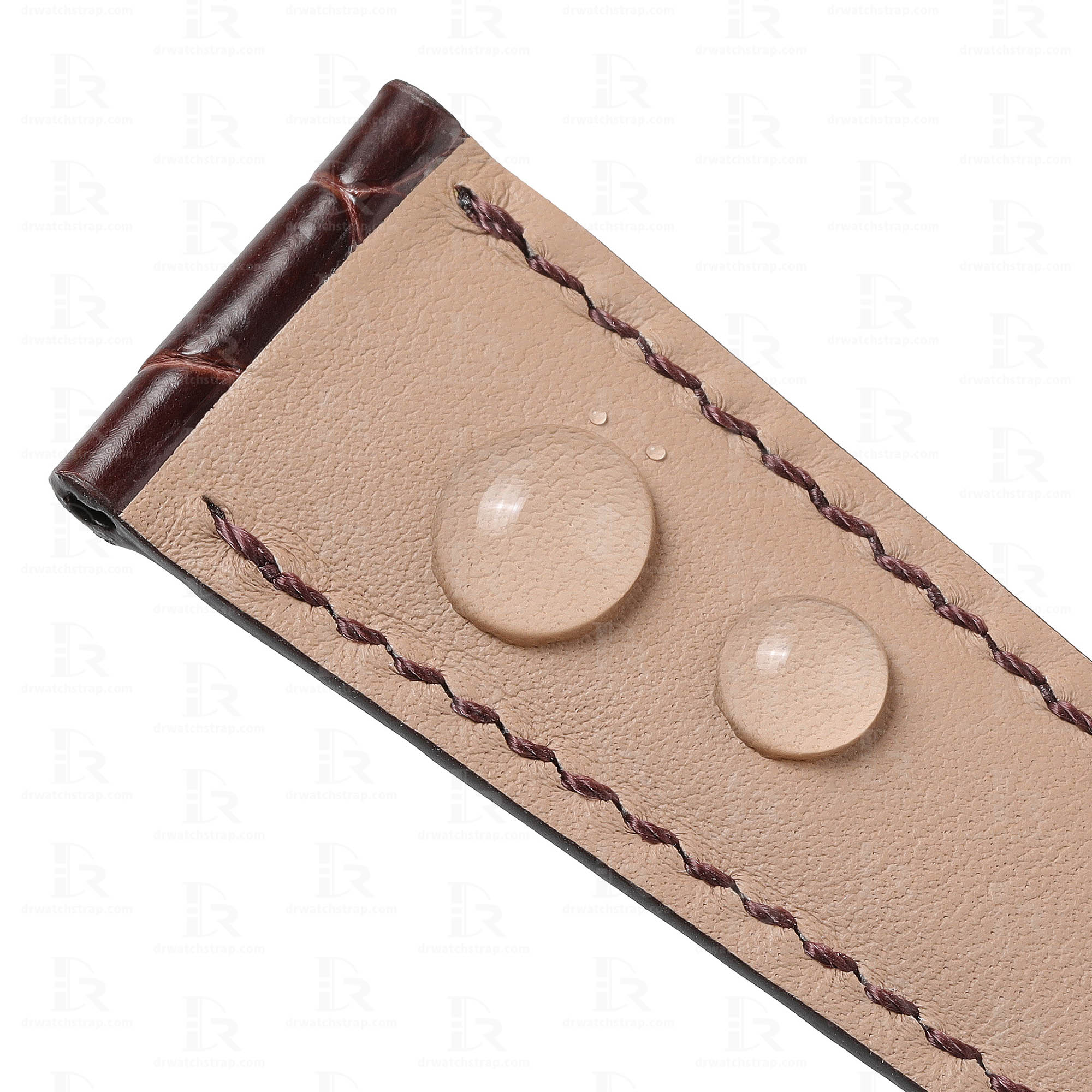 waterproof calfskin lining and hand stitching of the handmade leather strap for A Lange & Söhne watch