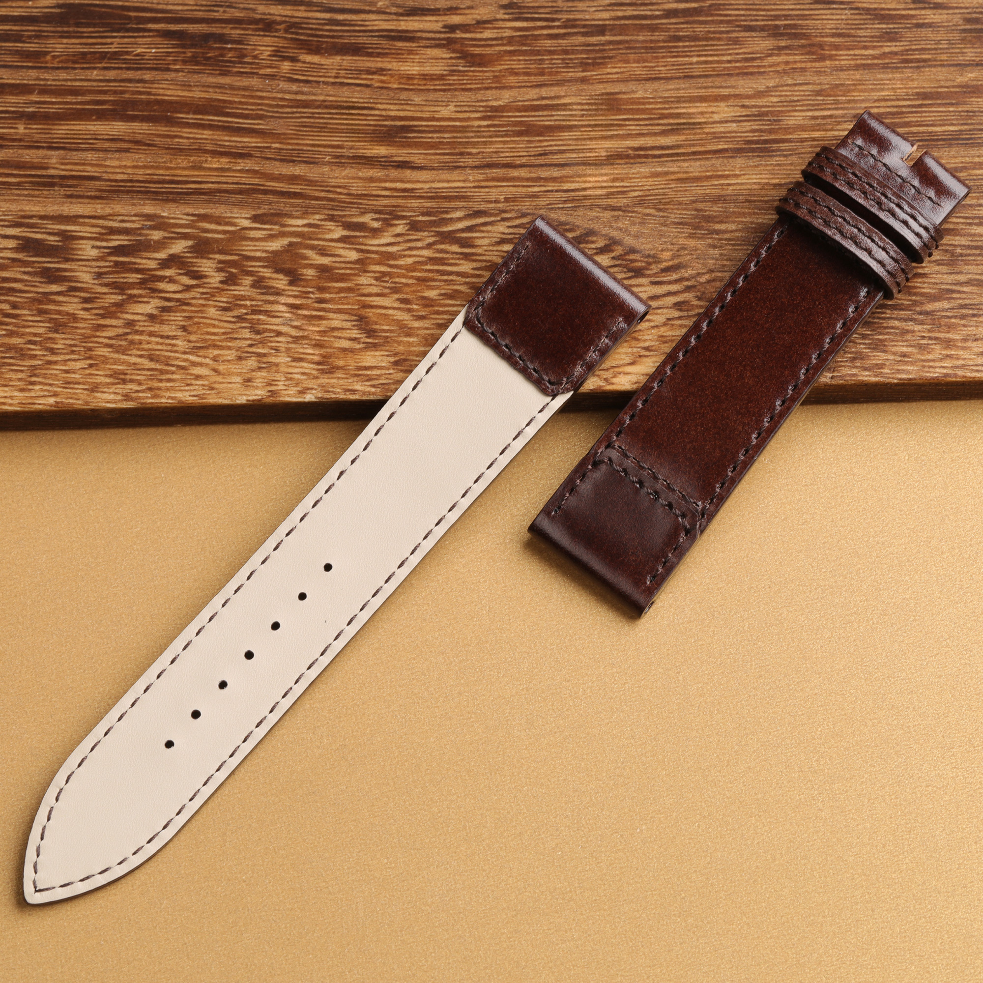 custom handmade brown shell cordovan fagliano leather watch strap for Jaeger-LeCoultre Reverso from drwatchstrap