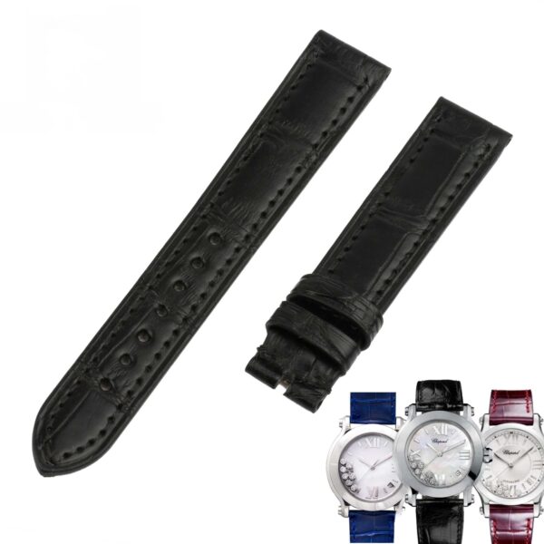 replacement Chopard watch happy sport diamond 30mm black alligator leather strap band 18mm replacement Chopard watch happy sport diamond 30mm black alligator leather strap band 18mm