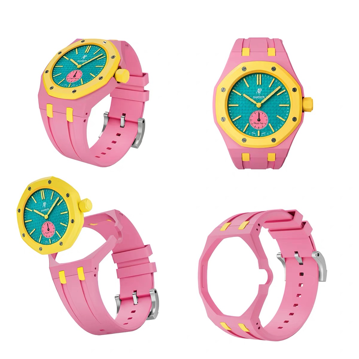 Pink Ceramic Shell and Rubber Strap for audemars piguet swatch (5)