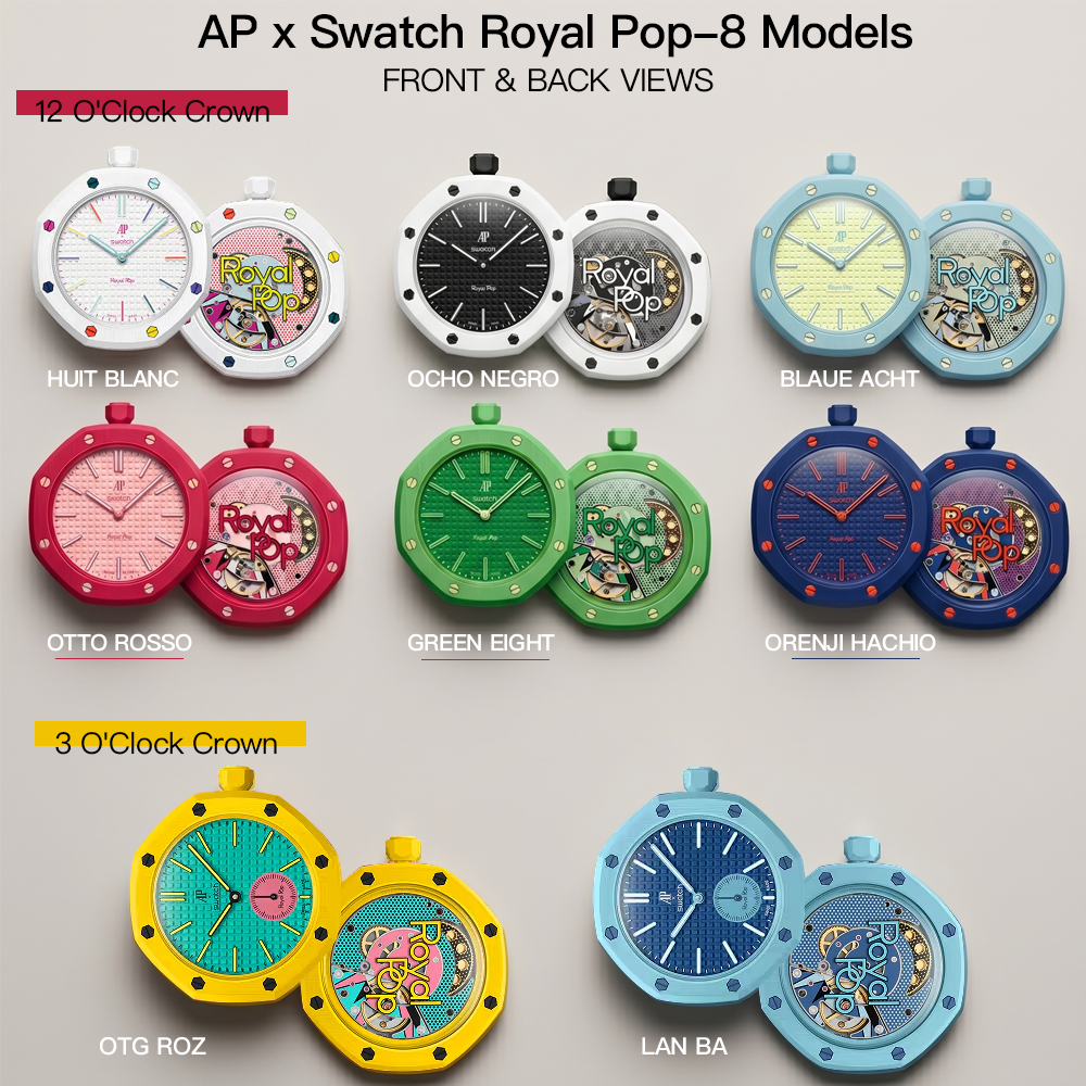 Swatch x Audemars Piguet royal oak 8 models Otto Rosso Huit Blanc Green Eight Blaue Acht Orenji Hachi Ocho Negro Lan Ba Otg Roz