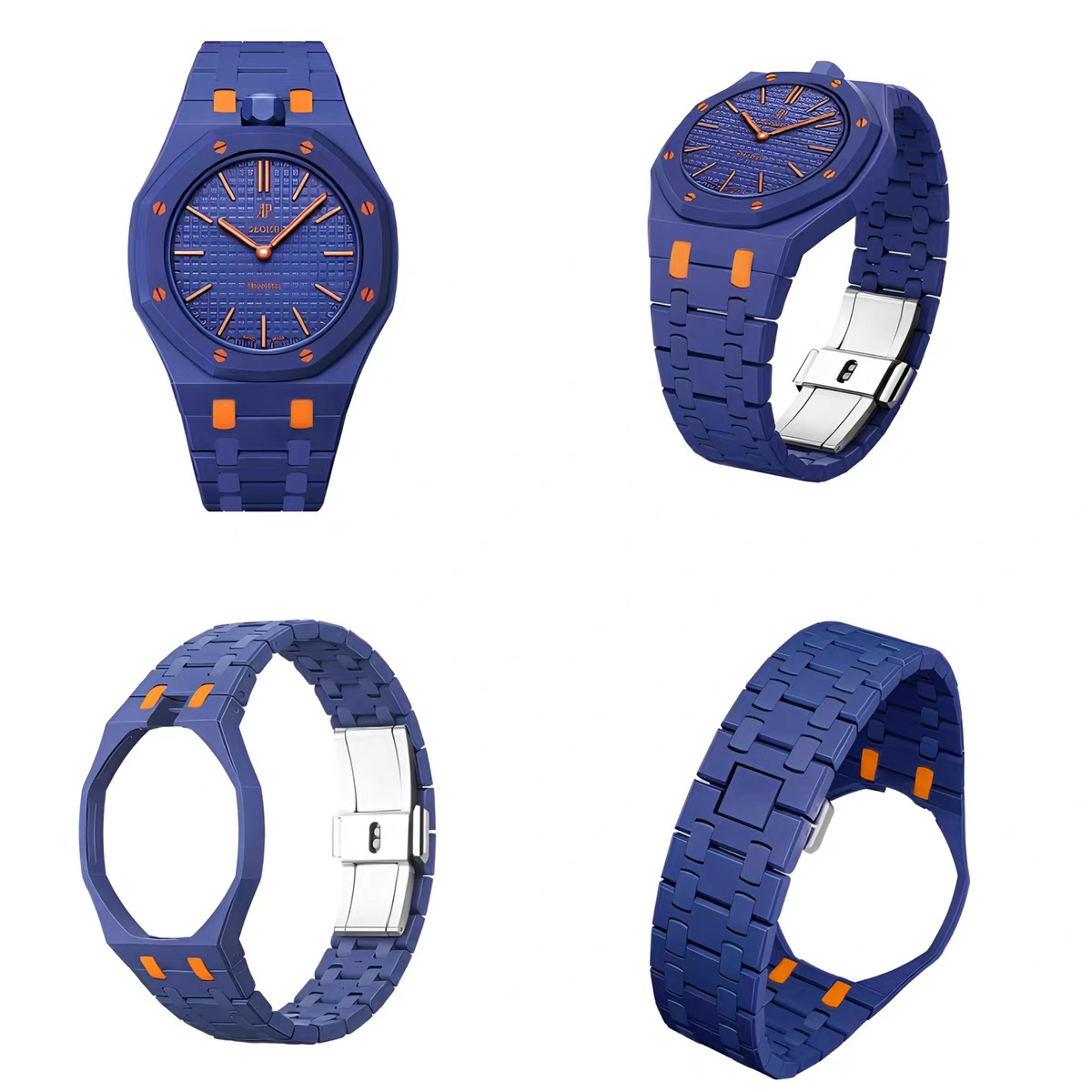bioceramic case and strap for swatch ap royal pop in navy blue 12 o'clock