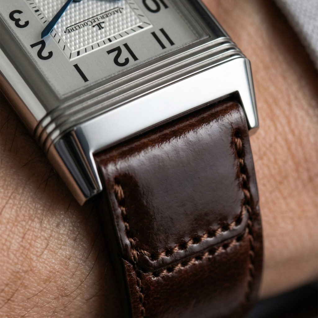 custom handmade brown shell cordovan leather watch strap for Jaeger-LeCoultre Reverso from drwatchstrap
