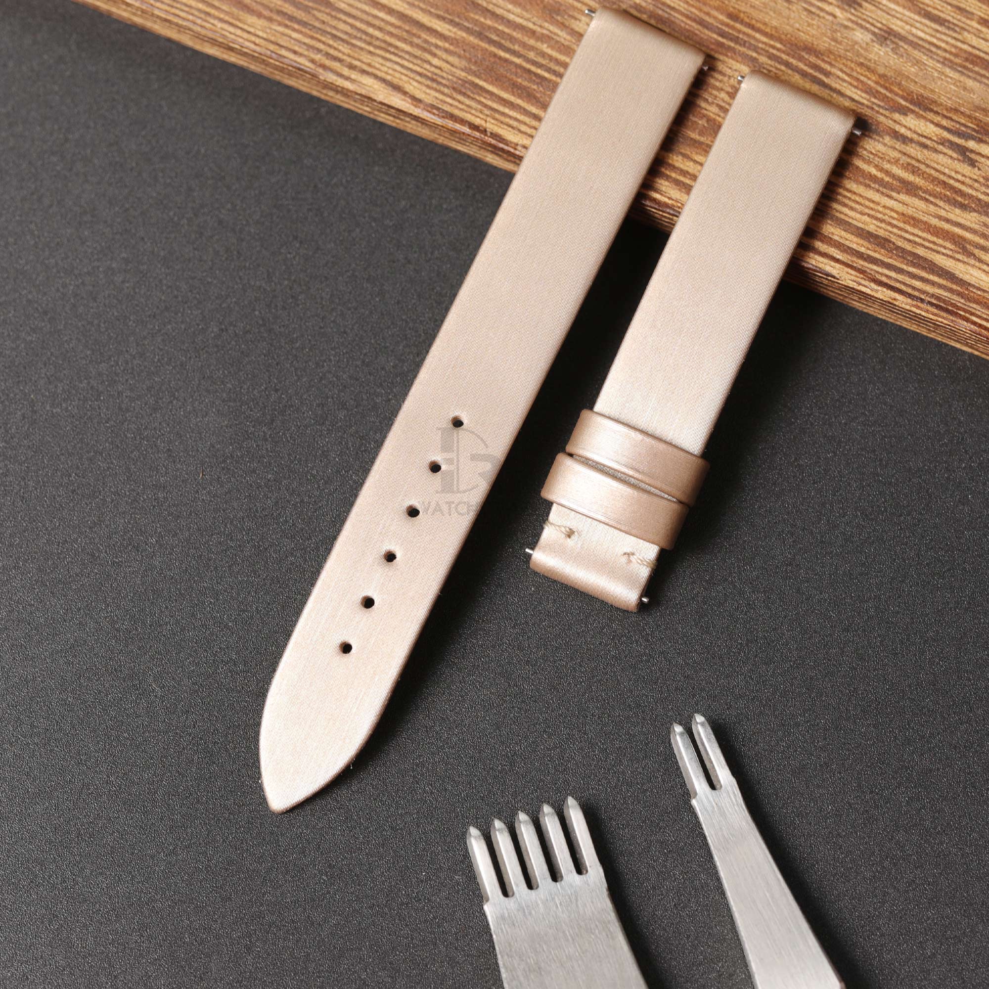 custom handmade champagne satin watch strap for Piaget Possession 11mm 14mm 16mm