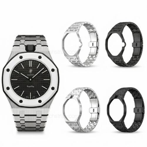 stainless steel strap for ap swatch royal oak in silver black (1) stainless steel strap for ap swatch royal oak in silver black (1)