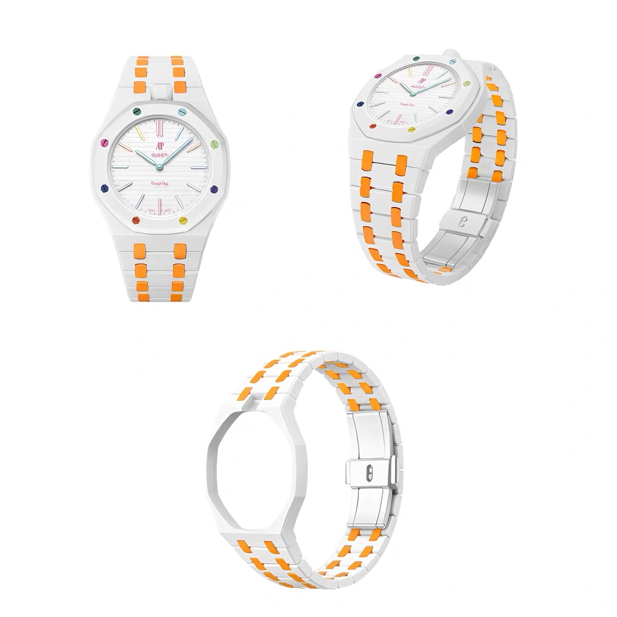 white orange wrist watch band for ap swatch royal pop 12 o'clock