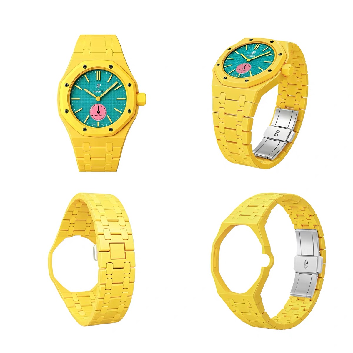 yellow wrist watch band for ap swatch royal pop 3 o'clock
