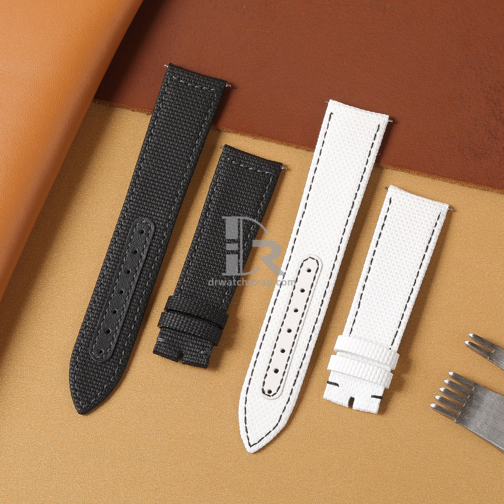 rubber material strap for JLC Master Control with curved end black and white color (2)