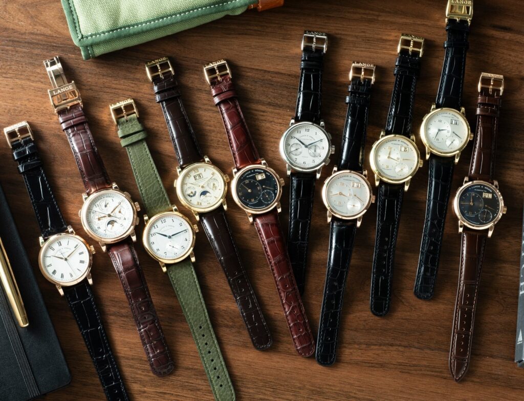 A Lange Sohne leather strap watches