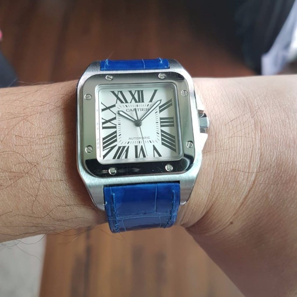 Cartier Santos 100 blue alligator strap