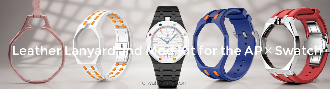 Leather lanyard and mod kits for the AP × Swatch Royal Pop Collection multi colors banner